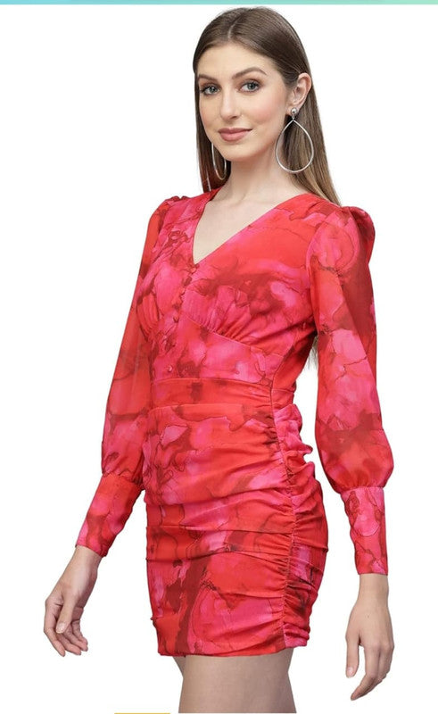 Printed GEORGETTE DRESS Red