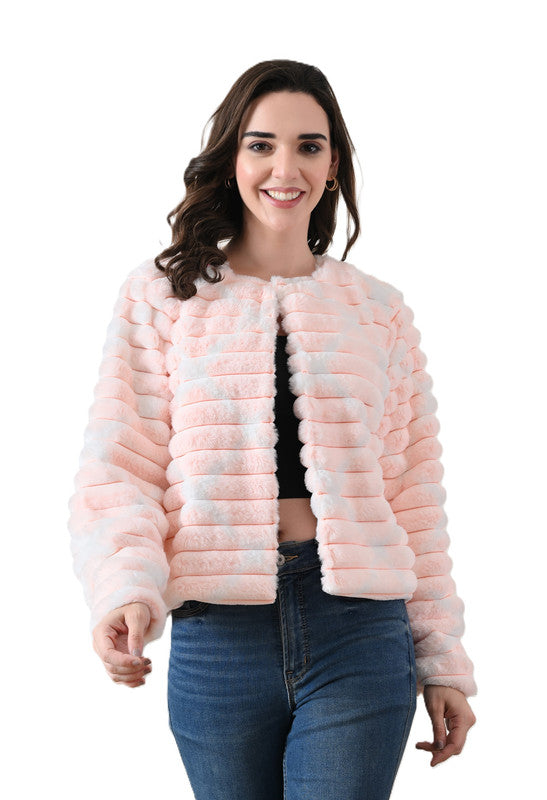 Pink Round Neck Fur Jacket