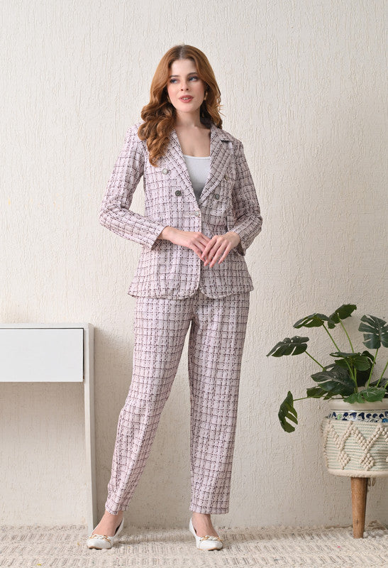 Printed Cream Blazer and Pant