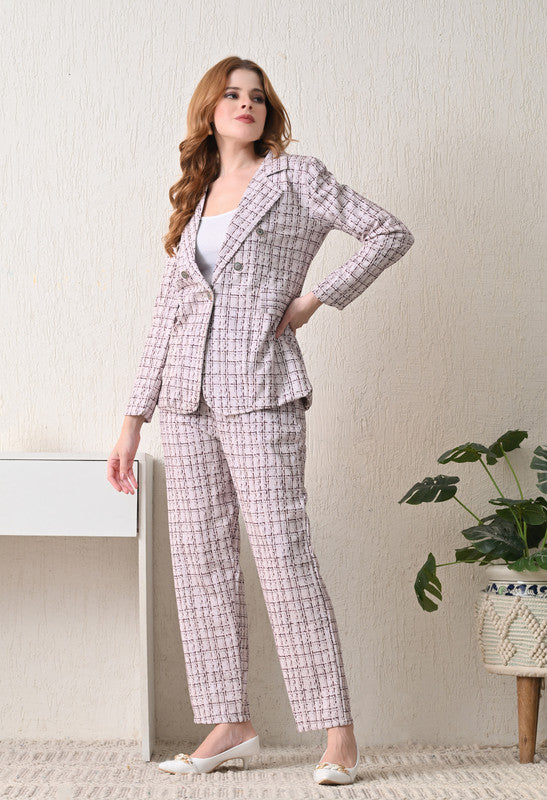 Printed Cream Blazer and Pant