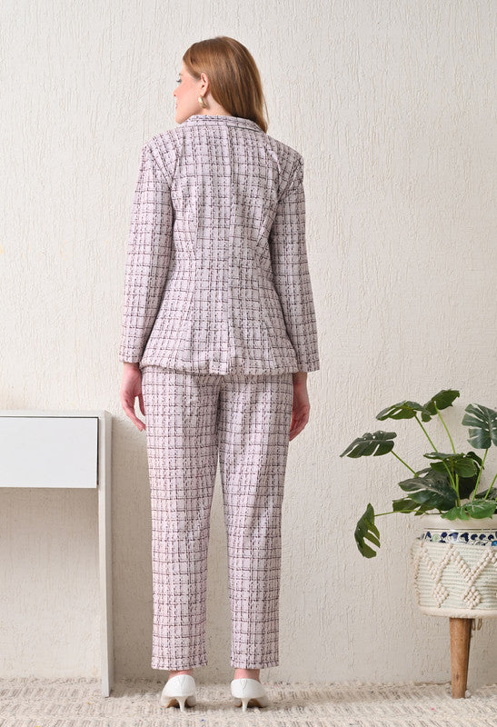 Printed Cream Blazer and Pant