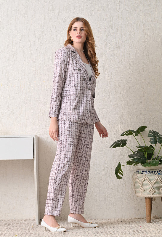 Printed Cream Blazer and Pant