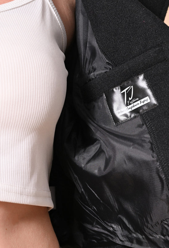 Crop Jacket with Lapel Collar Black