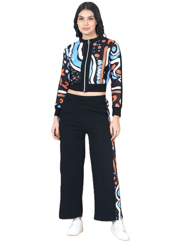 Printed black cropped jacket and pants
