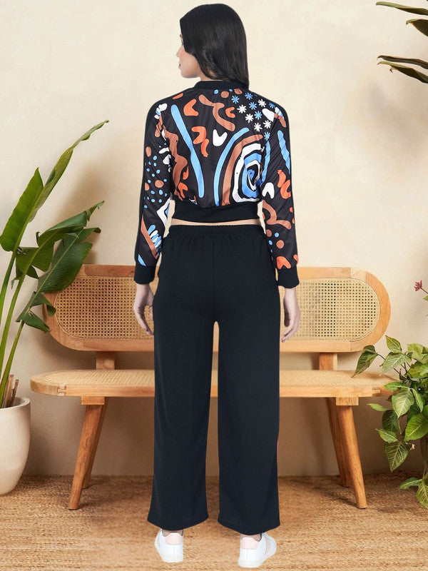 Printed black cropped jacket and pants