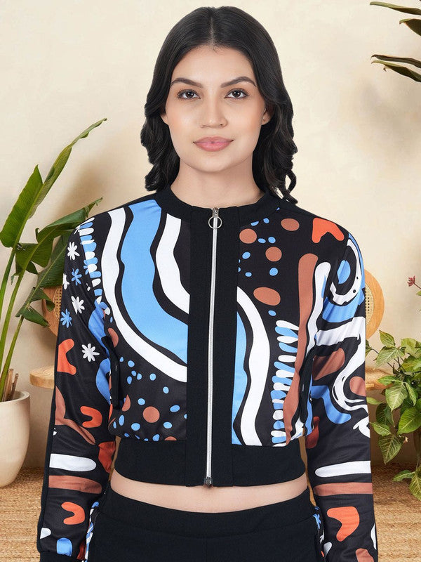 Printed black cropped jacket and pants