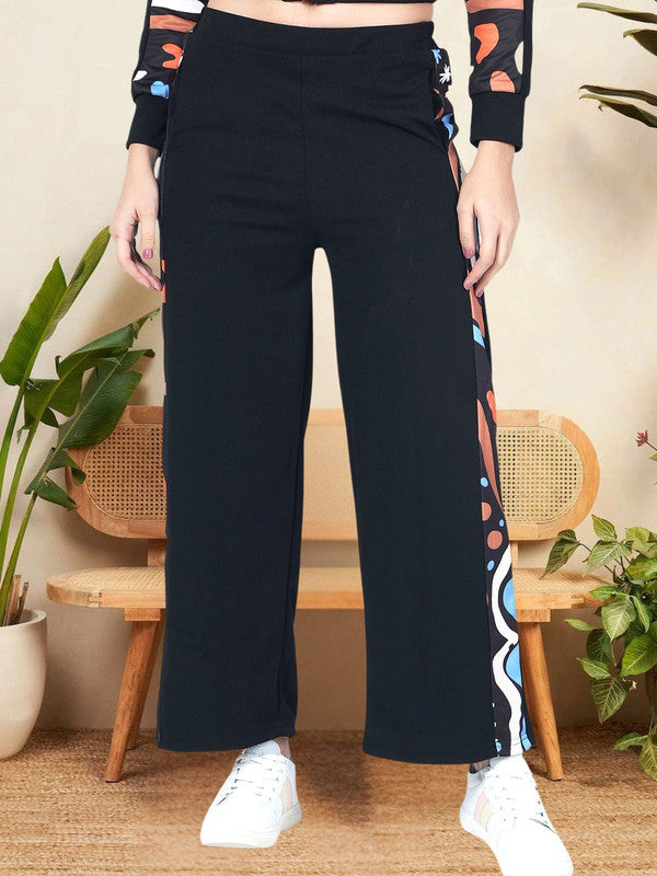Printed black cropped jacket and pants