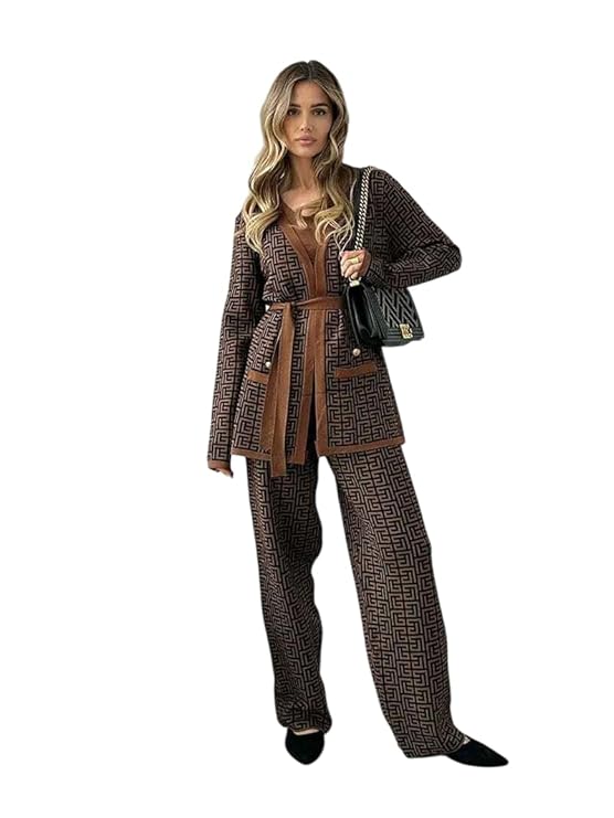 3-Piece Brown Geometric Printed Co-Ord Set
