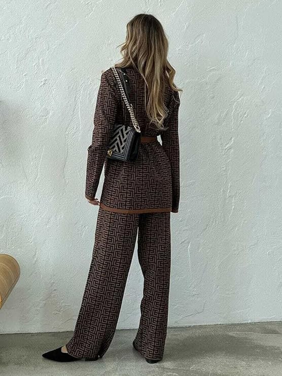 3-Piece Brown Geometric Printed Co-Ord Set