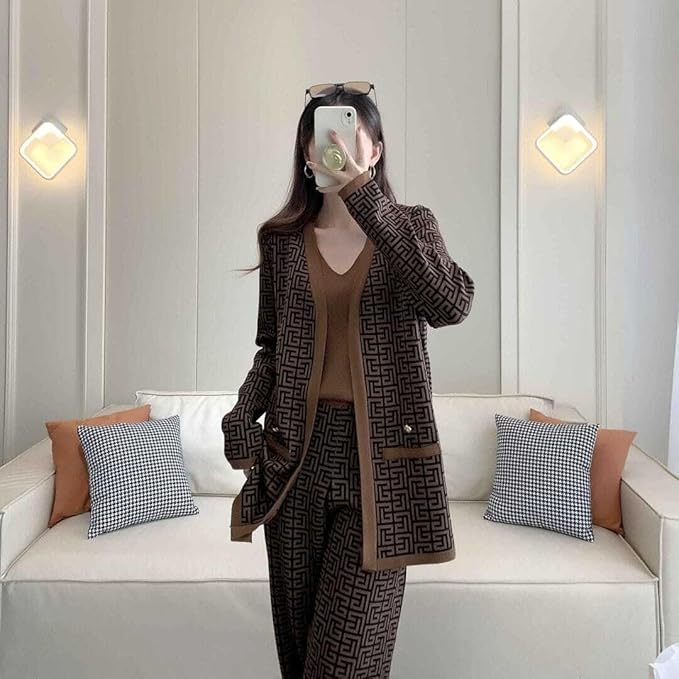 3-Piece Brown Geometric Printed Co-Ord Set