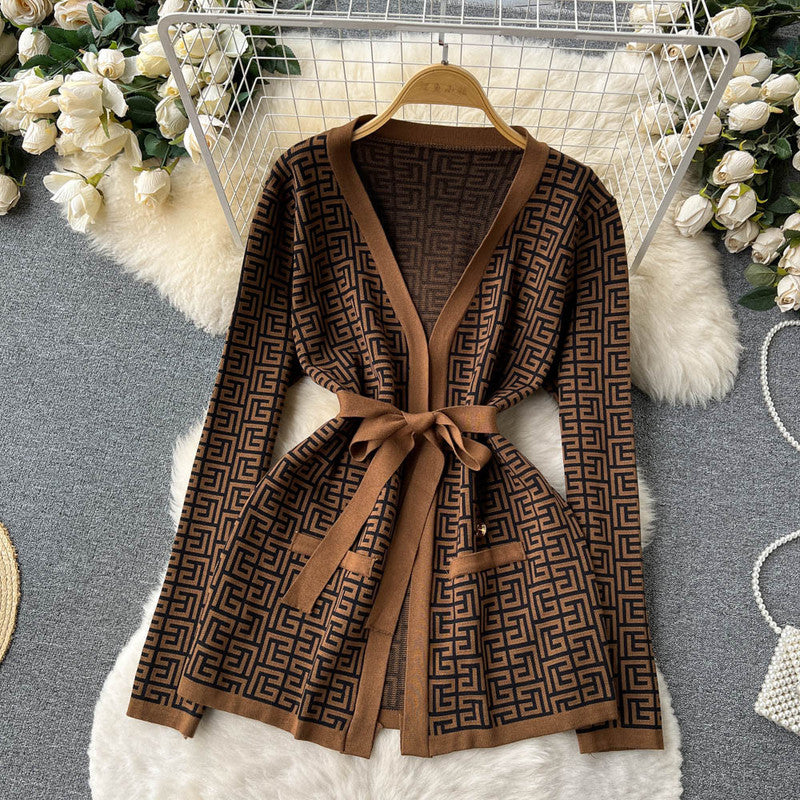 Brown Zig Zag Printed Co-Ord Set with Strap and Cami Top
