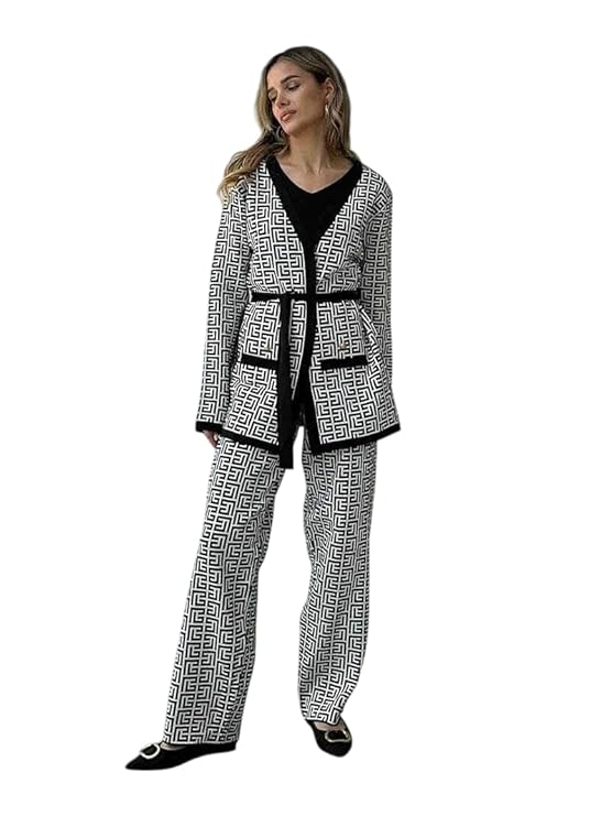3-Piece Black Geometric Printed Co-Ord Set