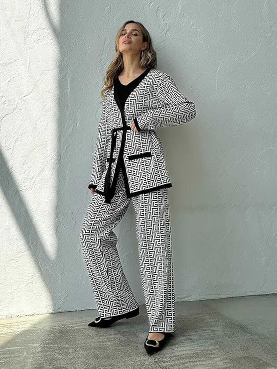 3-Piece Black Geometric Printed Co-Ord Set