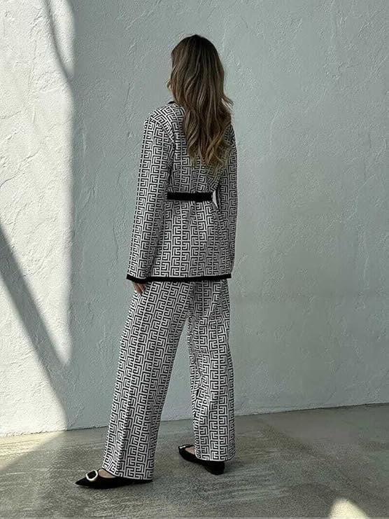 3-Piece Black Geometric Printed Co-Ord Set