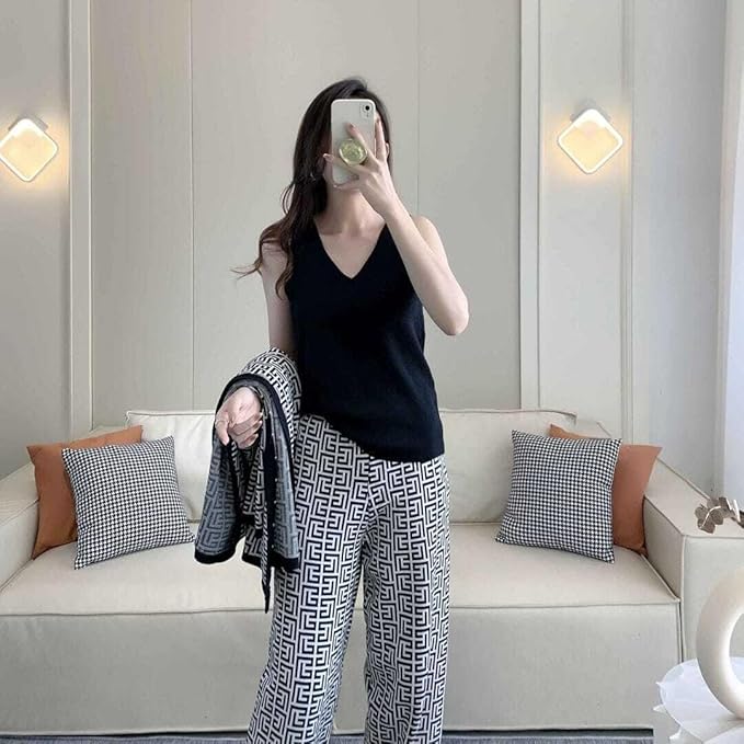 3-Piece Black Geometric Printed Co-Ord Set