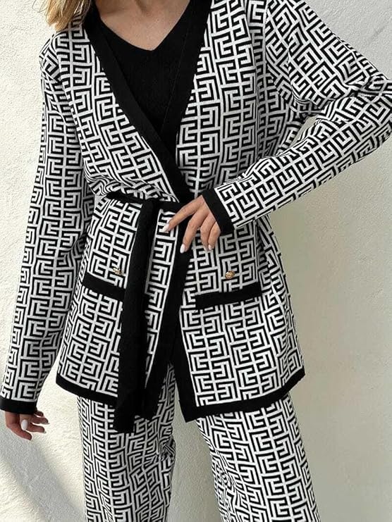 3-Piece Black Geometric Printed Co-Ord Set