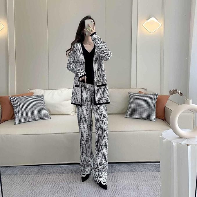 3-Piece Black Geometric Printed Co-Ord Set