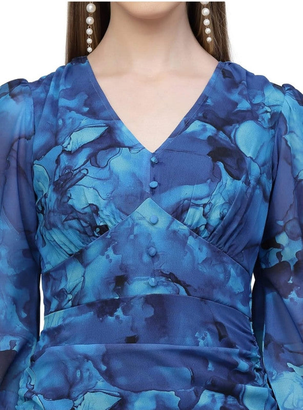Printed GEORGETTE DRESS BLUE