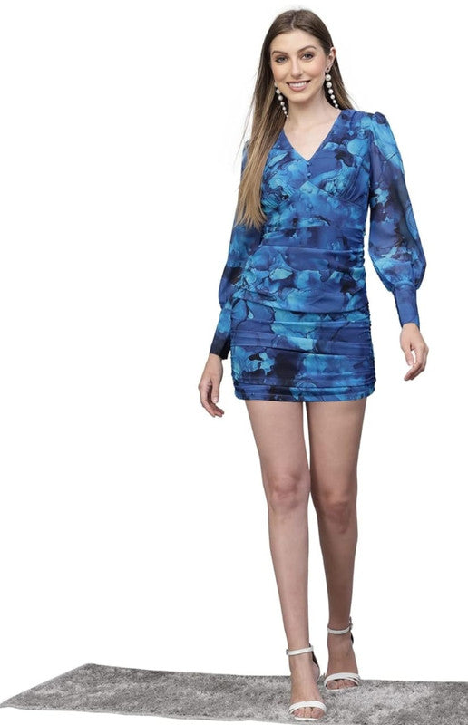 Printed GEORGETTE DRESS BLUE