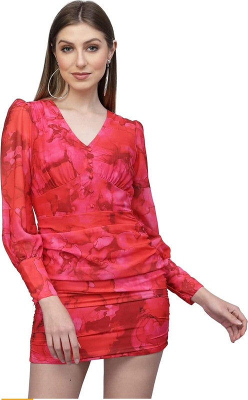 Printed GEORGETTE DRESS Red