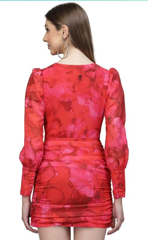 Printed GEORGETTE DRESS Red
