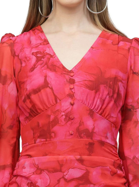 Printed GEORGETTE DRESS Red