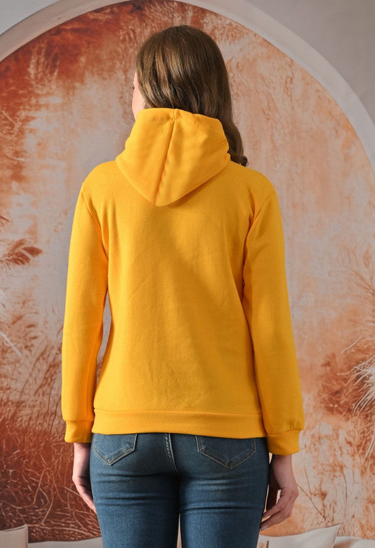 Yellow Cartoon Printed Fleece Hoodie