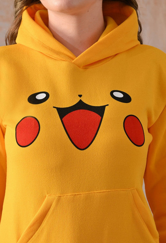 Yellow Cartoon Printed Fleece Hoodie