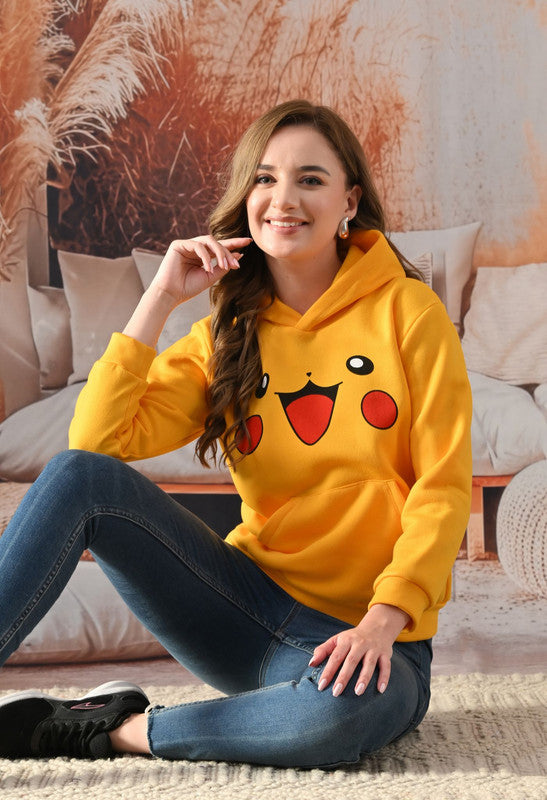 Yellow Cartoon Printed Fleece Hoodie