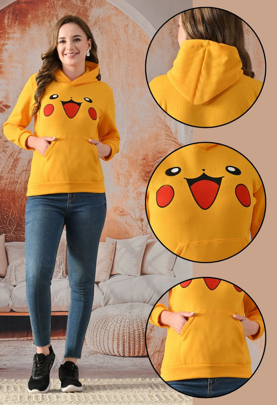 Yellow Cartoon Printed Fleece Hoodie