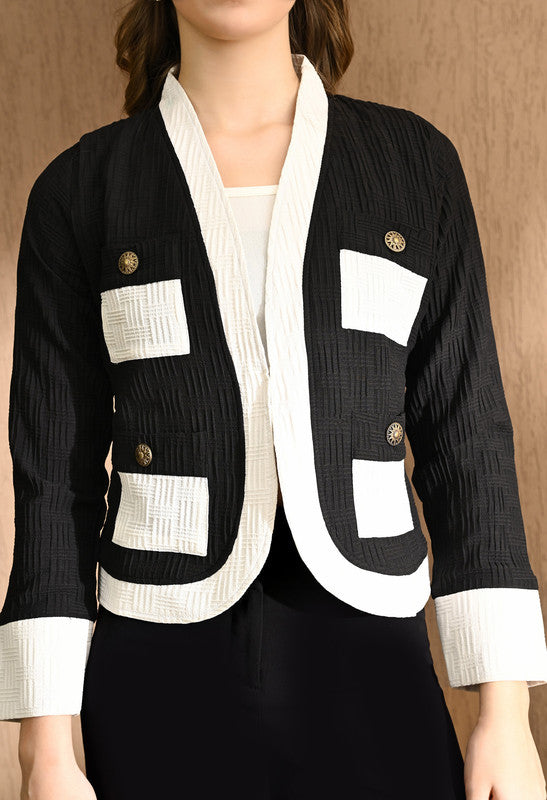 Black Designer Textured Coat