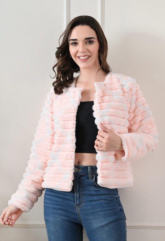 Pink Round Neck Fur Jacket