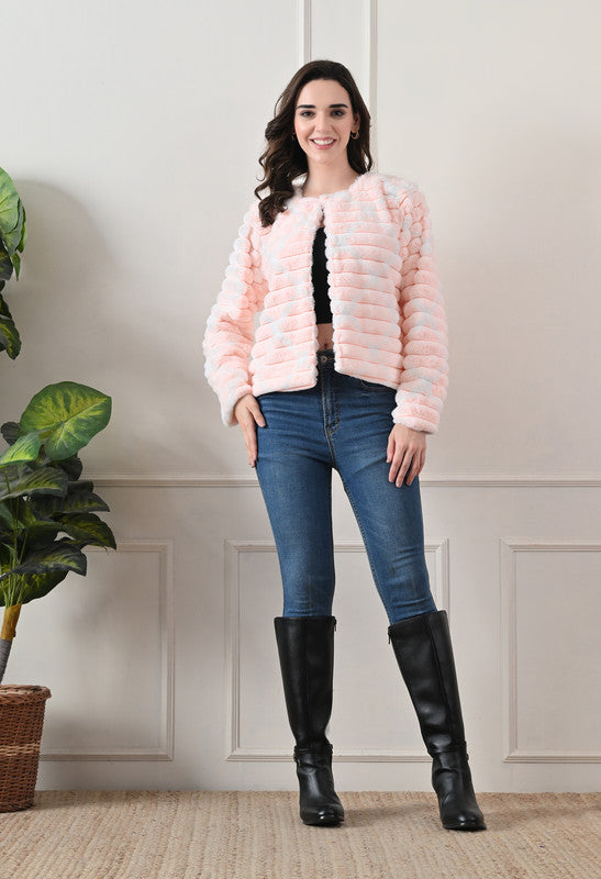 Pink Round Neck Fur Jacket
