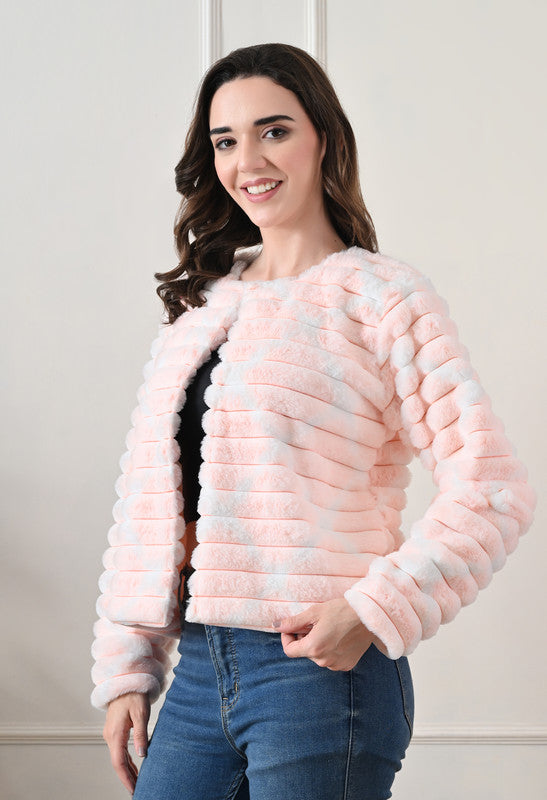 Pink Round Neck Fur Jacket