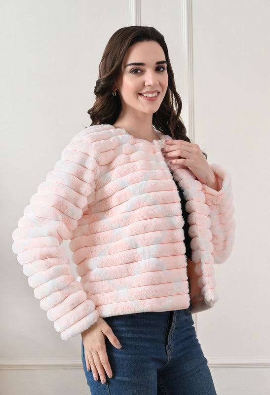 Pink Round Neck Fur Jacket