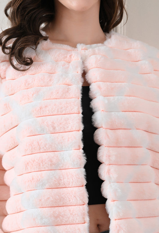 Pink Round Neck Fur Jacket