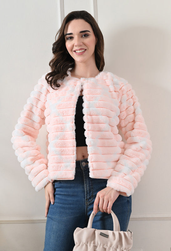 Pink Round Neck Fur Jacket