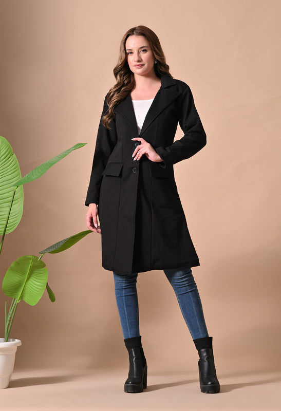 FLEECE LONG COAT Lapel Collar Black