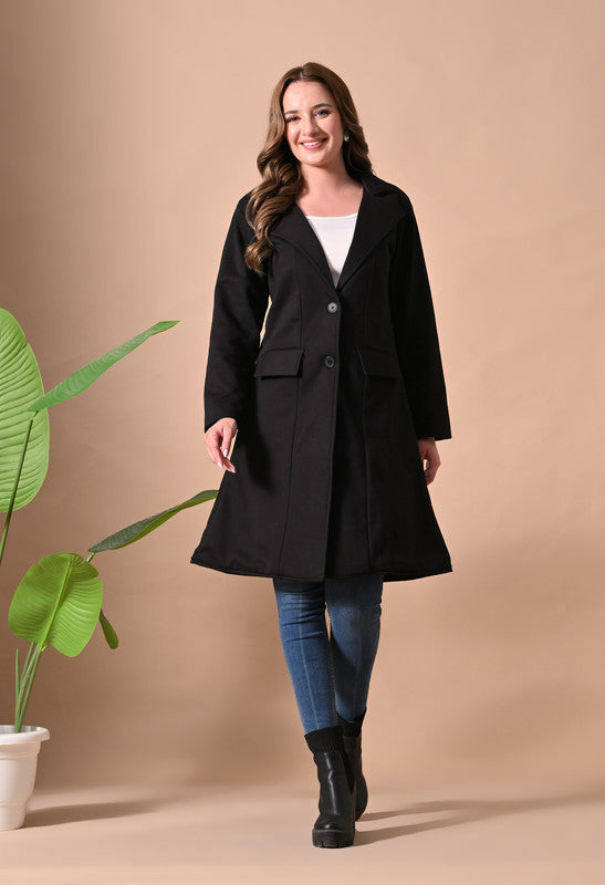FLEECE LONG COAT Lapel Collar Black