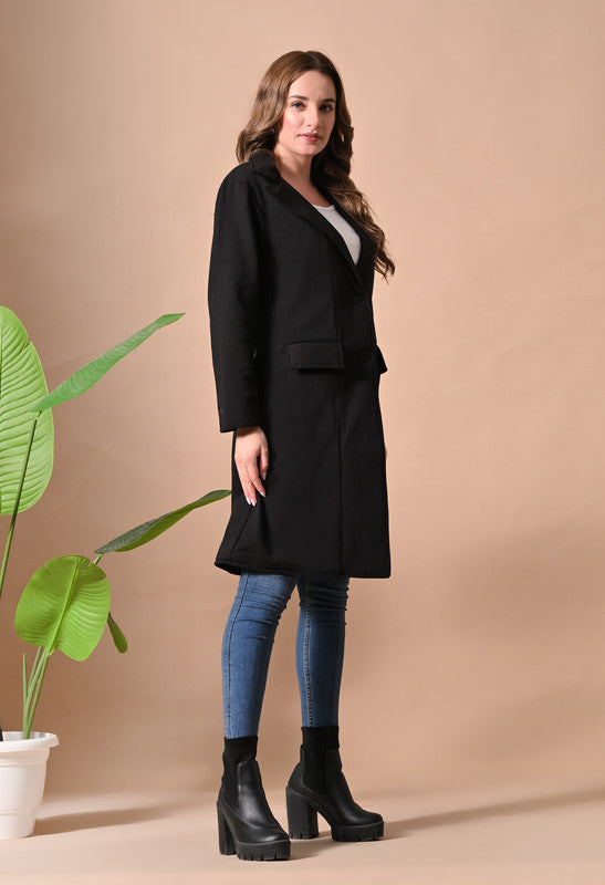 FLEECE LONG COAT Lapel Collar Black