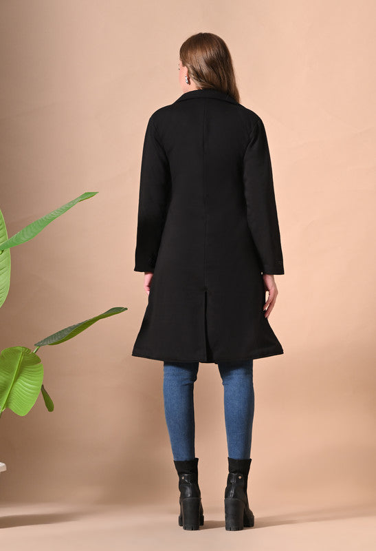 FLEECE LONG COAT Lapel Collar Black