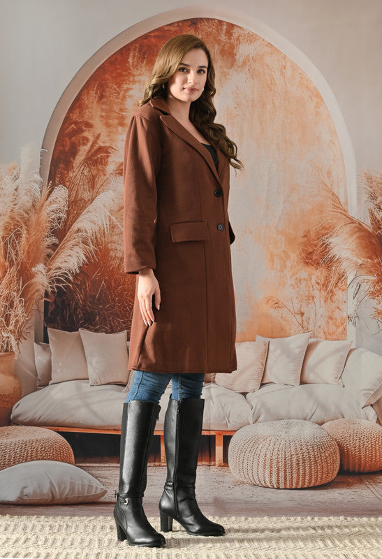 FLEECE LONG COAT Lapel Collar BROWN
