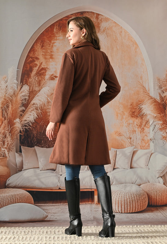 FLEECE LONG COAT Lapel Collar BROWN
