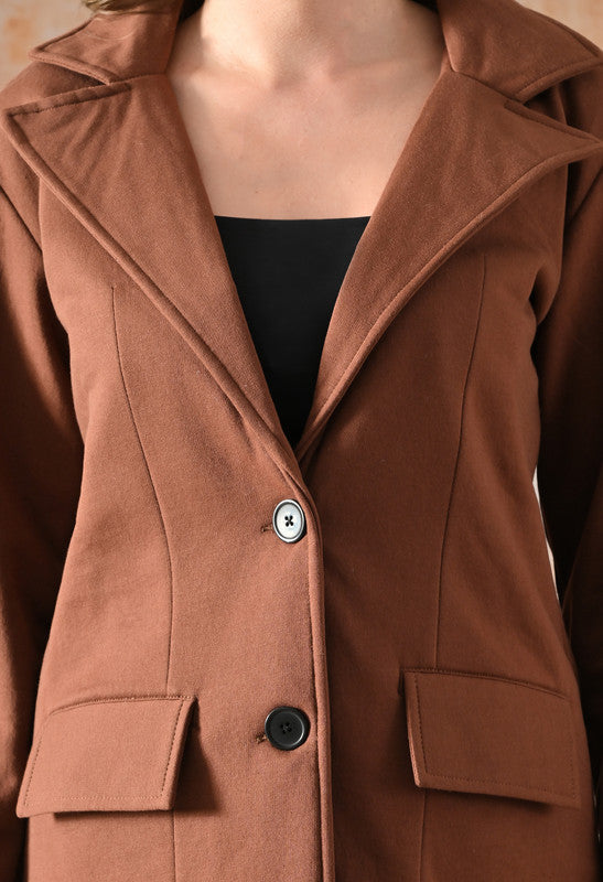 FLEECE LONG COAT Lapel Collar BROWN