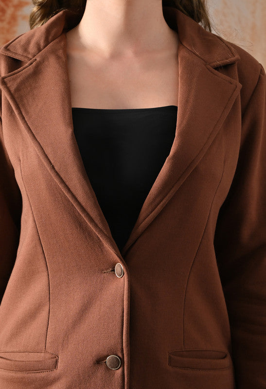 Fleece Winter Overcoat Lapel Collar Full Sleeve Brown