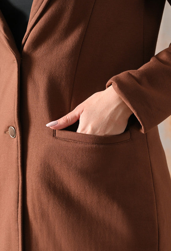 Fleece Winter Overcoat Lapel Collar Full Sleeve Brown