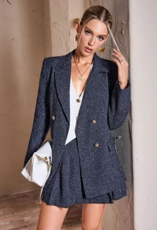 BLUE PRINTED COAT SKIRT 