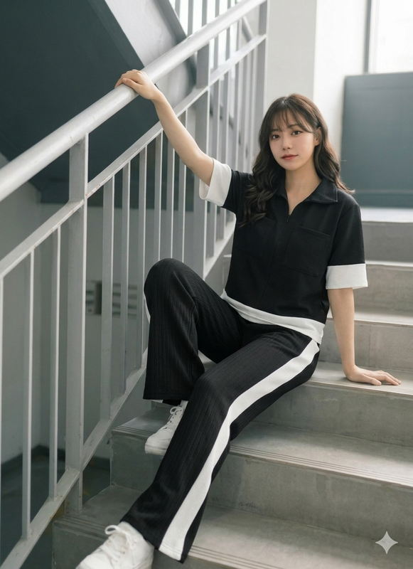 Black Casual Co-Ord Set Half Sleeve Top Wide Leg Pants