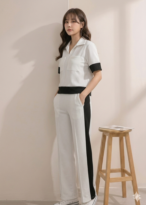 White Casual Co-Ord Set Half Sleeve Top Wide Leg Pants