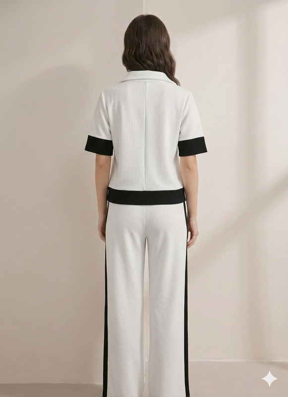 White Casual Co-Ord Set Half Sleeve Top Wide Leg Pants